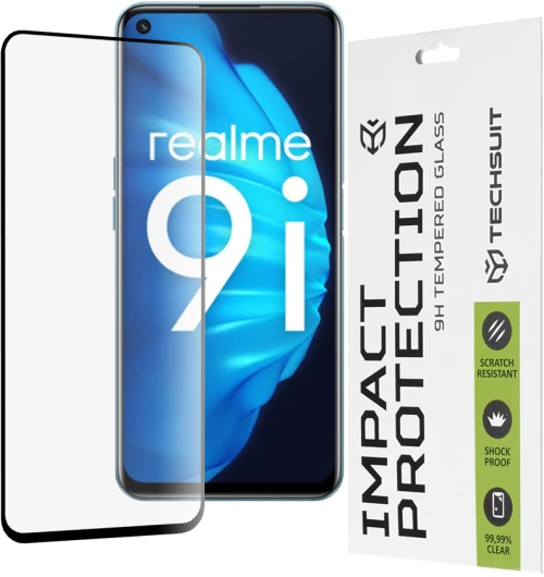 Techsuit - 111D Full Cover / Full Glue Glass - Realme 9i / 9 5G / 9 Pro / 8i / Narzo 50 / Oppo A76 / A96 / OnePlus Nord CE 2 Lite 5G - Black