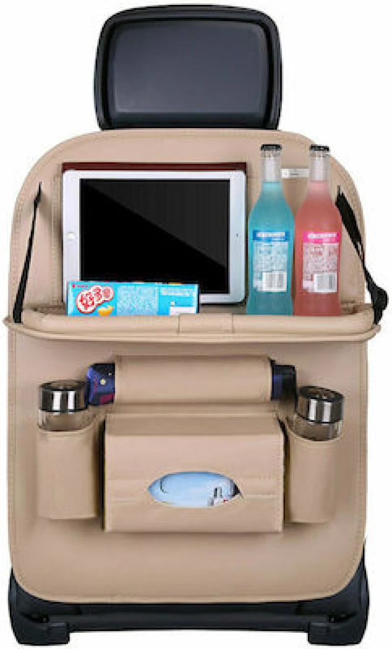 Πολυχρηστική Θήκη Πλάτης Καθίσματος Car Organizer for the seat foldable shelf mini car table - Mπεζ