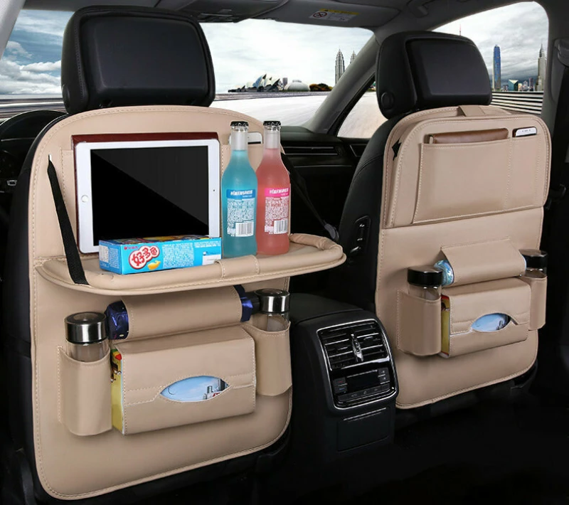 Πολυχρηστική Θήκη Πλάτης Καθίσματος Car Organizer for the seat foldable shelf mini car table - Mπεζ
