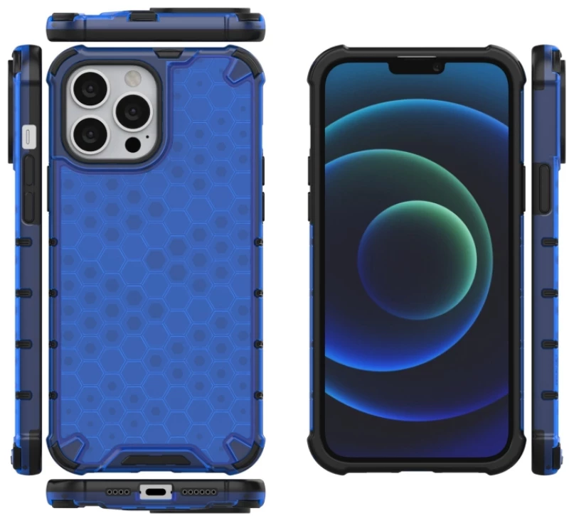 Θήκη Σιλικόνης με Κορδόνι για το Λαιμό Για iPhone 13 Pro Max - Honeycomb Μπλε OEM