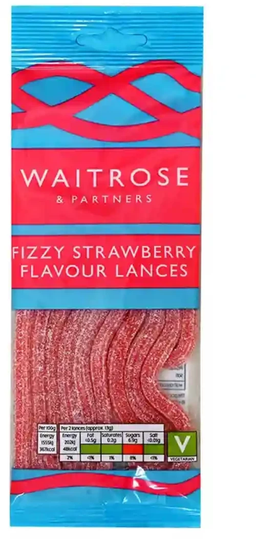 Ζελεδάκια Φράουλα Waitrose Fizzy Strawberry Flavour Lances 65g