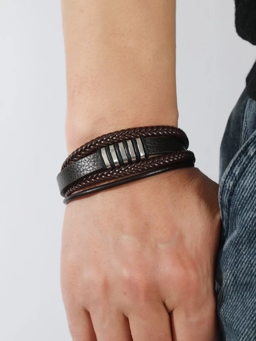 Ανδρικό μπρασελέ δερμάτινο καφέ μαύρο