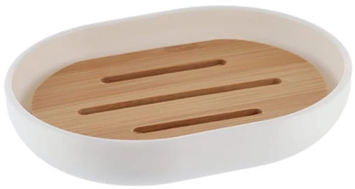 Σαπουνοθήκη πλαστική λευκή με bamboo