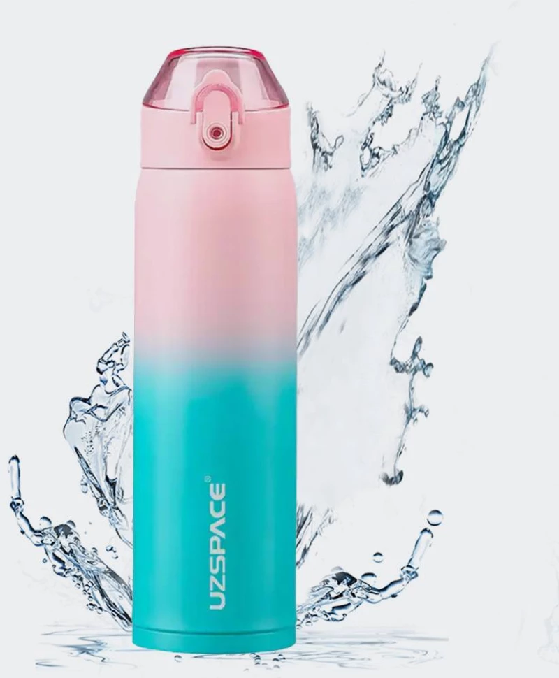 UZSPACE THERMOS STAINLESS STEEL BOTTLE 600ML - 4203-PINK-CYAN