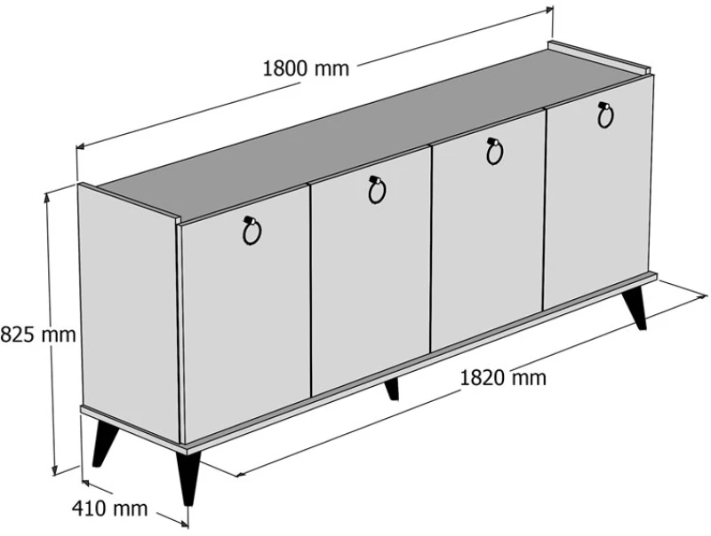 Μπουφές Lireta pakoworld μελαμίνης καρυδί-μαύρο 182x41x82.5εκ
