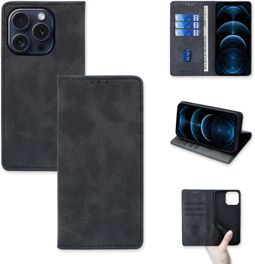 Θήκη Βιβλίο Vintage Magnet Book Sonique Apple iPhone 15 Pro Μαύρο - Sonique - Μαύρο - iPhone 15 Pro