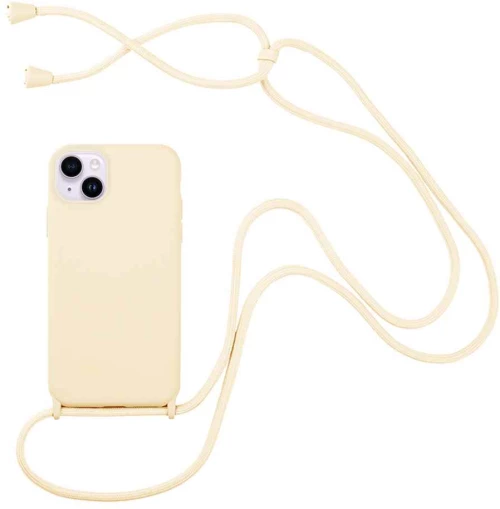 Θήκη Σιλικόνης με Κορδόνι CarryHang Apple iPhone 14 Μπεζ - My Colors - Μπεζ - iPhone 14