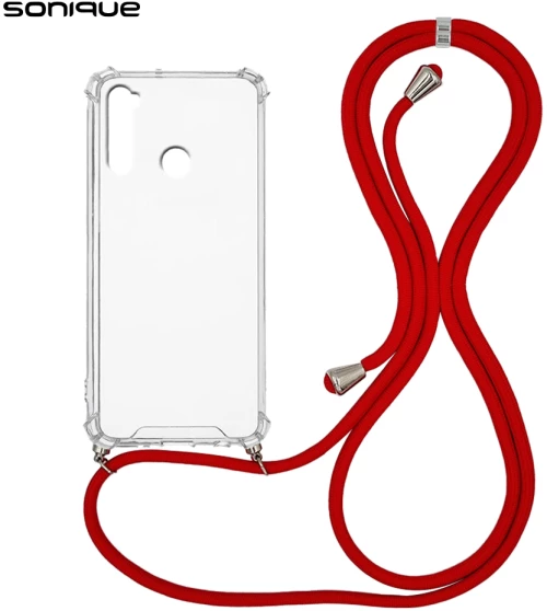 Θήκη Σιλικόνης με Κορδόνι Sonique Armor Clear Xiaomi Redmi Note 8 / Redmi Note 8 2021 Κόκκινο - Sonique - Κόκκινο - Redmi Note 8, Redmi Note 8 2021