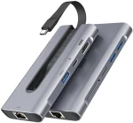 ESR - Hub 8in1, Docking Station - RJ45, 3 x USB, 2 x Type-C, HDMI, SD Card, Micro SD Card - Grey