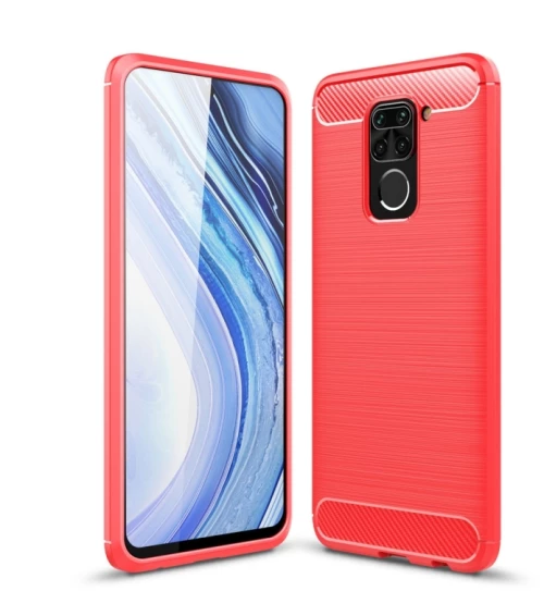 For Xiaomi Redmi Note 9 Brushed Texture Carbon Fiber TPU Case(Red) (OEM)