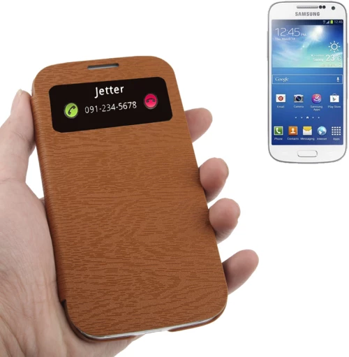 Nature Texture Horizontal Flip Leather Case with Call Display ID for Galaxy S IV / i9500(Brown) (OEM)
