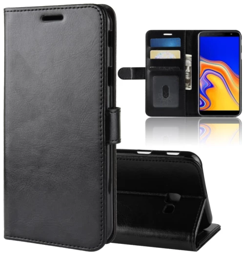 R64 Texture Single Fold Horizontal Flip Leather Case for Galaxy J4+, with Holder & Card Slots & Wallet(Black) (OEM)