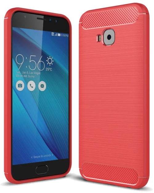 For Asus ZenFone 4 Selfie ZD553KL Brushed Texture Carbon Fiber Shockproof TPU Rugged Armor Protective Case(Red) (OEM)