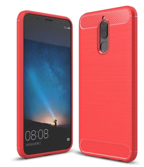 For Huawei  Mate 10 Lite Brushed Carbon Fiber Texture TPU Shockproof Anti-slip Soft Protective Back Cover Case(Red) (OEM)