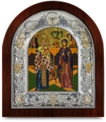 Ασημένια εικόνα ΑΓΙΟΙ ΚΥΠΡΙΑΝΟΣ & ΙΟΥΣΤΙΝΗ ΑΓΙΟΓΡΑΦΙΑ  27x24cm