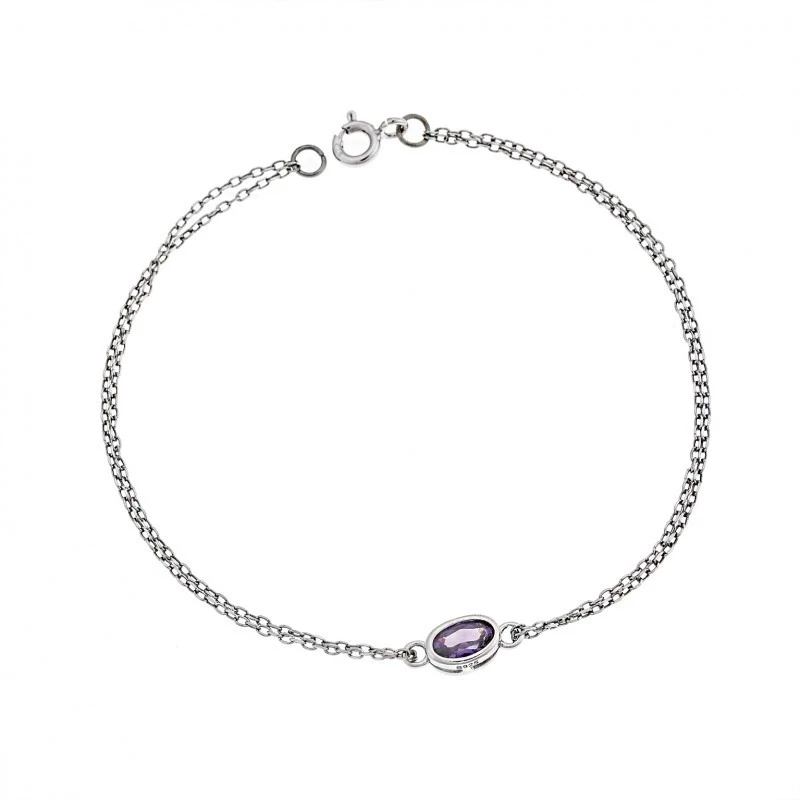 Βραχιόλι Senza Silver 925, οβάλ με μωβ ζιργκόν SSR2794-9SR