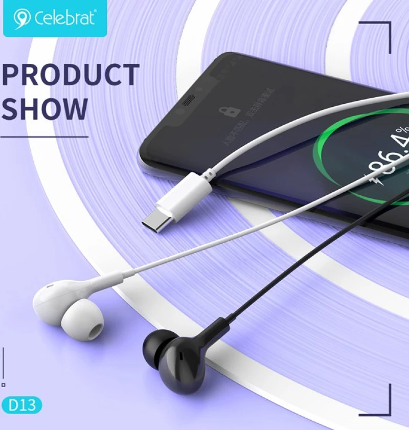 CELEBRAT earphones με μικρόφωνο D13, USB-C, 1.2m, μαύρα