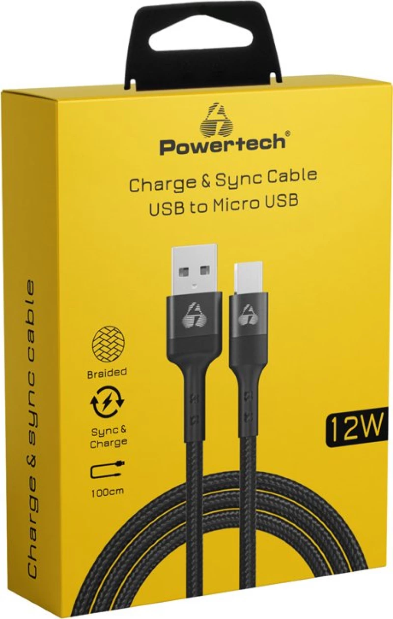 POWERTECH καλώδιο USB σε Micro USB PTR-0125, 12W 2.4A, copper, 1m, μαύρο