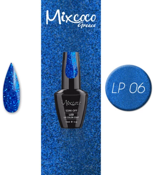 Mixcoco LP-06 Ημιμόνιμο Βερνίκι (Μπλε Glitter) 15ml