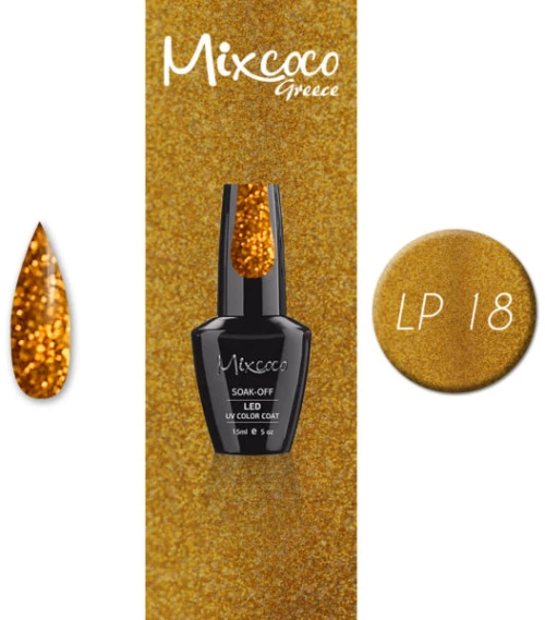 Mixcoco LP-18 Ημιμόνιμο Βερνίκι (Καφέ-Μπορνζέ Glitter) 15ml