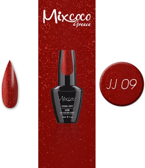 Mixcoco JJ-09 Ημιμόνιμο Βερνίκι (Ανοιχτό Κόκκινο Glitter) 15ml
