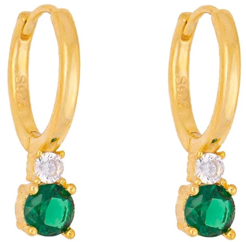 Κρίκοι επιχρυσωμένο ασήμι 925, με πράσινο και λευκό ζιργκόν, της Excite Fashion Jewellery. S-64-3-G-85