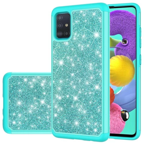 For Samsung Galaxy A51 Glitter Powder Contrast Skin Shockproof Silicone + PC Protective Case(Green) (OEM)