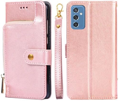 For Samsung Galaxy M52 5G Zipper Bag Horizontal Flip Leather Phone Case with Holder & Card Slots & Lanyard(Rose Gold) (OEM)