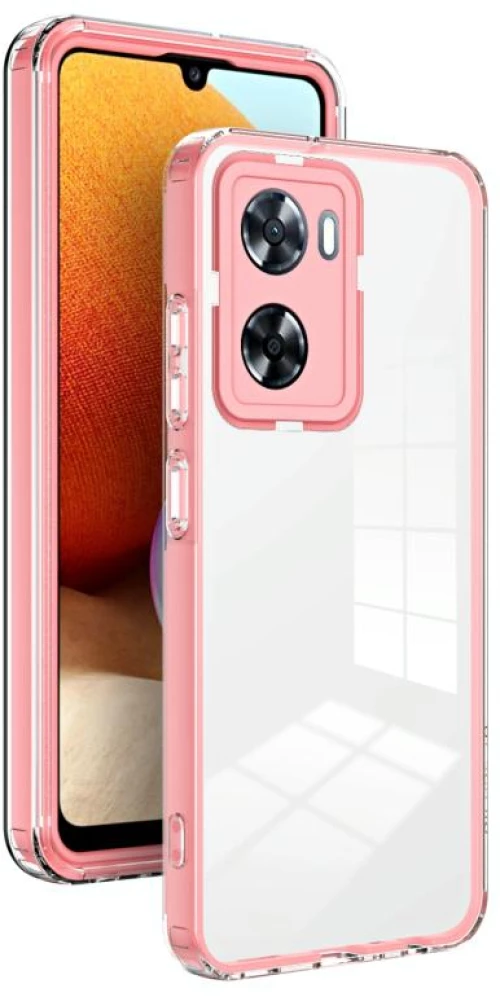 For OPPO A57 4G 2022 3 in 1 Clear TPU Color PC Frame Phone Case(Pink) (OEM)