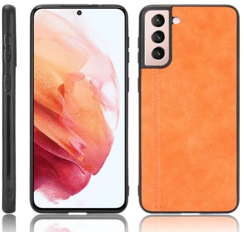 For Samsung Galaxy S21+ 5G / S21 Plus 5G Shockproof Sewing Cow Pattern Skin PC + PU + TPU Case(Orange) (OEM)