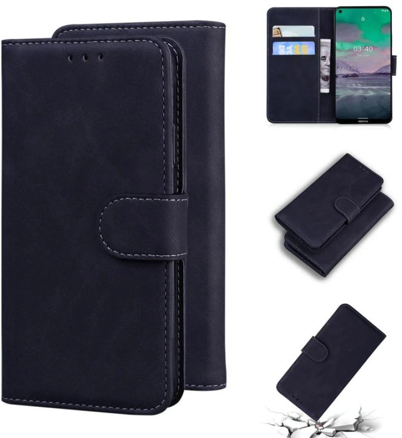 For Nokia 3.4 Skin Feel Pure Color Flip Leather Phone Case(Black) (OEM)
