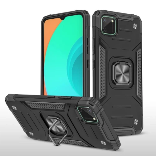 For OPPO Realme C11 Magnetic Armor Shockproof TPU + PC Phone Case with Metal Ring Holder(Black) (OEM)