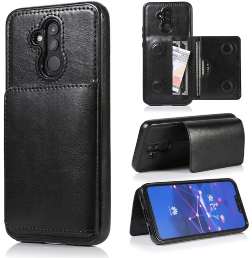 For Huawei Mate 20 Lite Shockproof PU + TPU Protective Case with Card Slots & Holder(Black) (OEM)