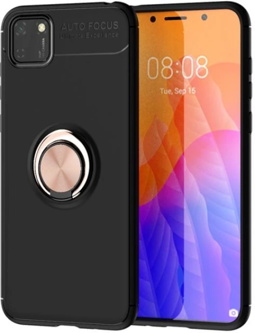 For Huawei Y5P Lenuo Shockproof TPU Protective Case with Invisible Holder(Black Gold) (lenuo) (OEM)