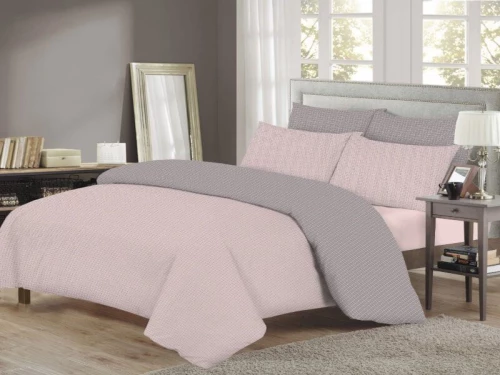 Σετ Σεντόνια Βαμβακερά Δίχρωμα Ριγέ Ροζ-Γκρι Γαρύφαλλο - 160x260cm