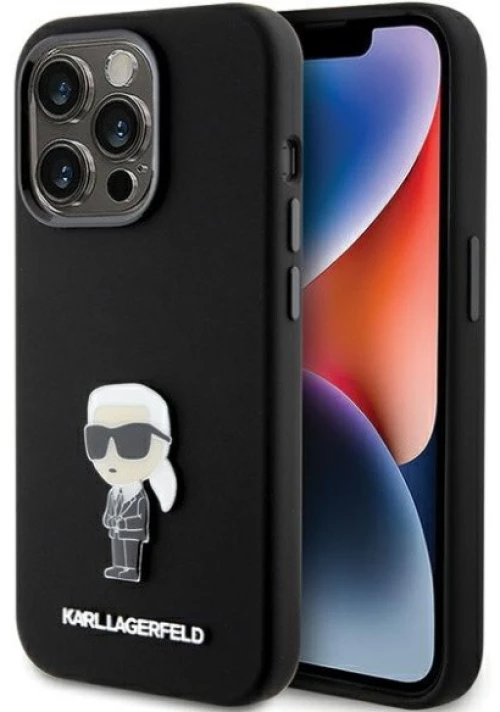 Karl Lagerdeld® Ikonik Metal Pin Back Cover Προστατευτική Θήκη για iPhone 15 Pro- Black (KLHCP15LSMHKNPK)