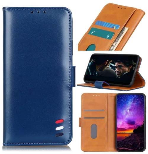 For OPPO Realme GT 5G 3-Color Pearl Texture Magnetic Buckle Horizontal Flip PU Leather Case with Card Slots & Wallet & Holder(Blue) (OEM)