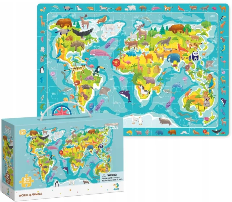 Παιδικό Puzzle Παρατήρησης DODO Παγκόσμιος Χάρτης Ζώων 80τμχ 300133