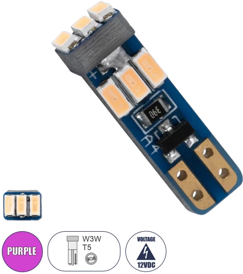 GloboStar® 81474 Λάμπα Αυτοκινήτου LED T5 9xSMD3014 0.25W 25lm 360° DC 12-16V IP20 Μ0.5 x Π0.4 x Υ1.8cm Φούξια