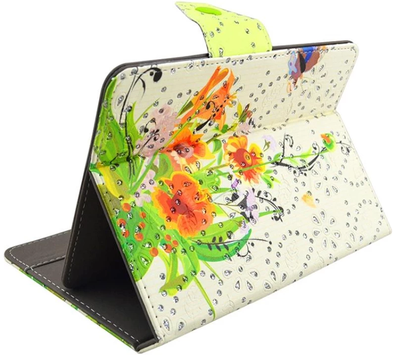 Flower and Butterfly Pattern Diamond Encrusted Leather Protective Case with Holder for 7 inch Tablet PC (OEM)