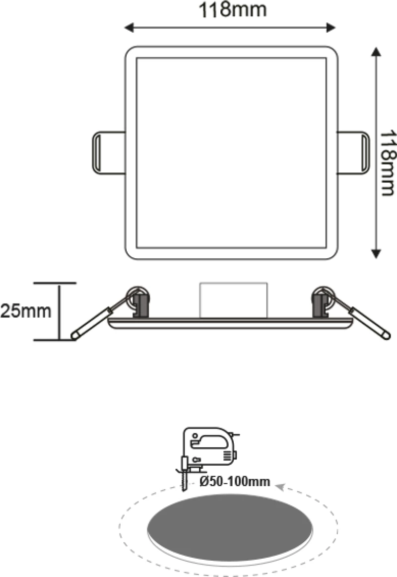 FLEXIBLE W SQUARE LED SLIM PANEL 9W 6000K 720Lm 230V Φ50-100 120° Ra80