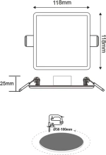 FLEXIBLE W SQUARE LED SLIM PANEL 9W 6000K 720Lm 230V Φ50-100 120° Ra80