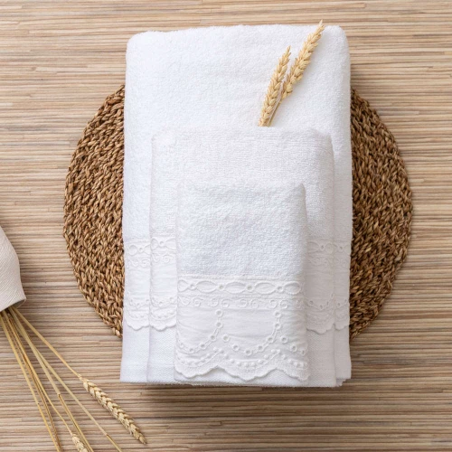 Πετσέτες Σετ 3ΤΜΧ Isabella Λευκό 70 x 140 / 50 x 90 / 30 x 50 cm