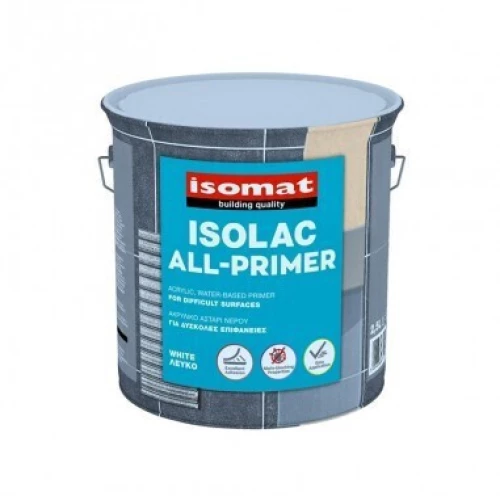 ISOMAT ISOLAC ALL-PRIMER Νέας γενιάς ακρυλικό αστάρι νερού για δύσκολες επιφάνειες  2,50 lit Λευκό