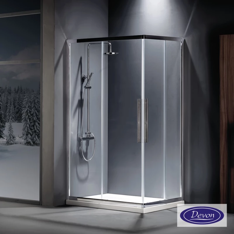 DEVON Flow Corner Entry Καμπίνα Παραλληλόγραμμη γωνιακής εισόδου με 2 σταθερά & 2 συρόμενα φύλλα Chrome 90-70 Υ195εκ