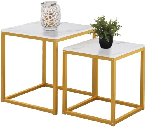 ΖΙΓΚΟΝ GRELAY 2 ΤΕΜ MDF ΟΨΗ ΜΑΡΜΑΡΟΥ & ΜΕΤΑΛΛΟ HM8762.13 45Χ45Χ50εκ. & 37Χ37Χ43 εκ.