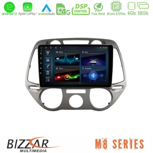 Bizzar m8 Series Hyundai i20 2009-2012 Manual a/c 8core Android13 4+32gb Navigation Multimedia Tablet 9 u-m8-Hy0709m