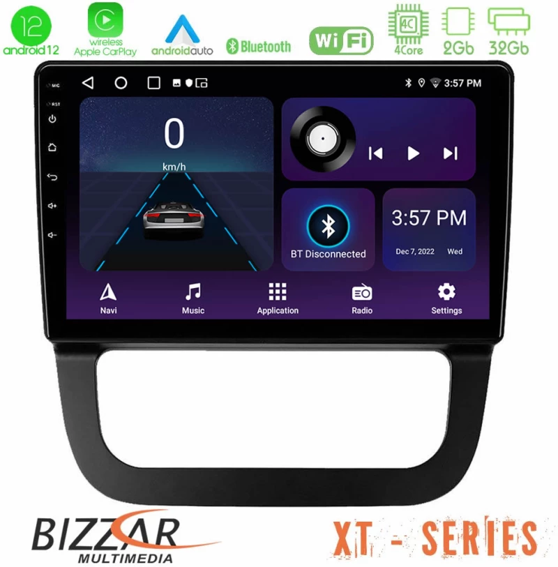 Bizzar xt Series vw Jetta 4core Android12 2+32gb Navigation Multimedia Tablet 10 u-xt-Vw087t