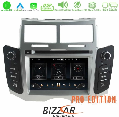 Bizzar oem Toyota Yaris 2006-2011 8core Android12 4+32gb Navigation Multimedia (Ασημί Χρώμα) u-px5-Ty47sl