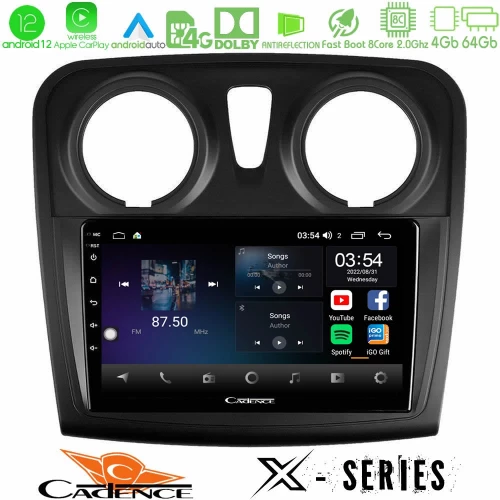Cadence x Series Dacia Sandero/dokker 2014-2020 8core Android12 4+64gb Navigation Multimedia Tablet 9 u-x-Dc0621